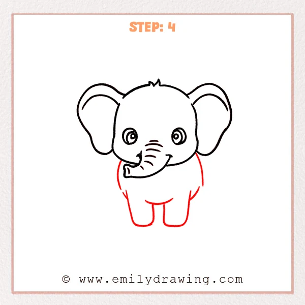 how to draw a baby elephant - Step 4: Baby elephant with a rounded body and two short front legs.